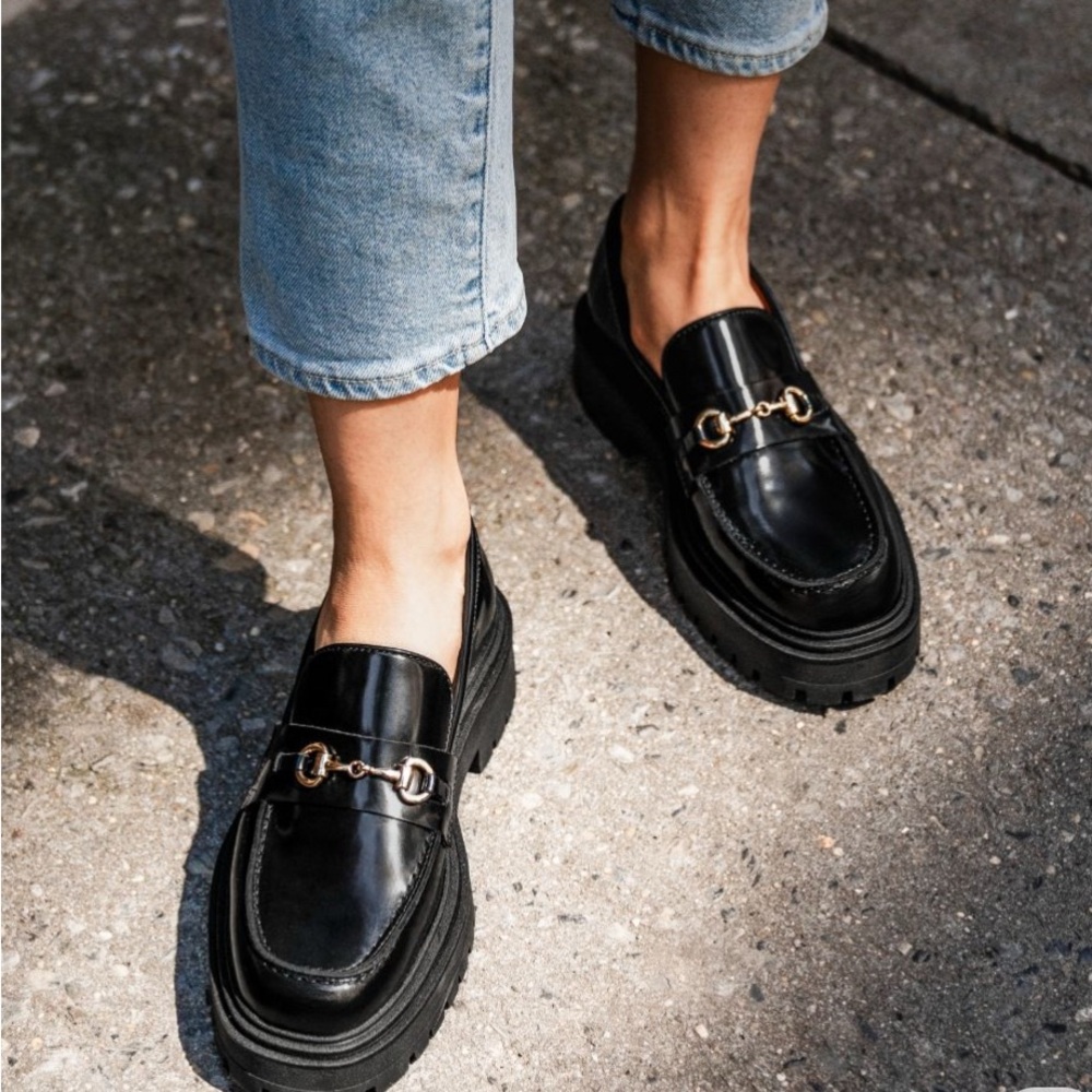 Elegant Black Penny Platform Loafers from Thursday Boots